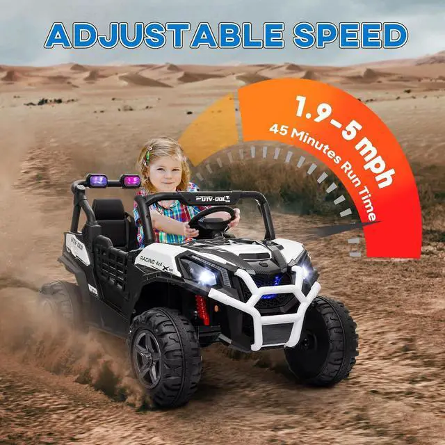 Alt view image 6 of 7 - Qaba 24V 2 Seater Ride on Car Electric Off-Road UTV Truck Ages 3-8 White | Parent Remote Control, Music, Lights, Ride on Toy for Kids