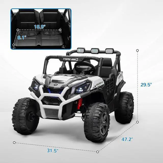 Alt view image 7 of 7 - Qaba 24V 2 Seater Ride on Car Electric Off-Road UTV Truck Ages 3-8 White | Parent Remote Control, Music, Lights, Ride on Toy for Kids