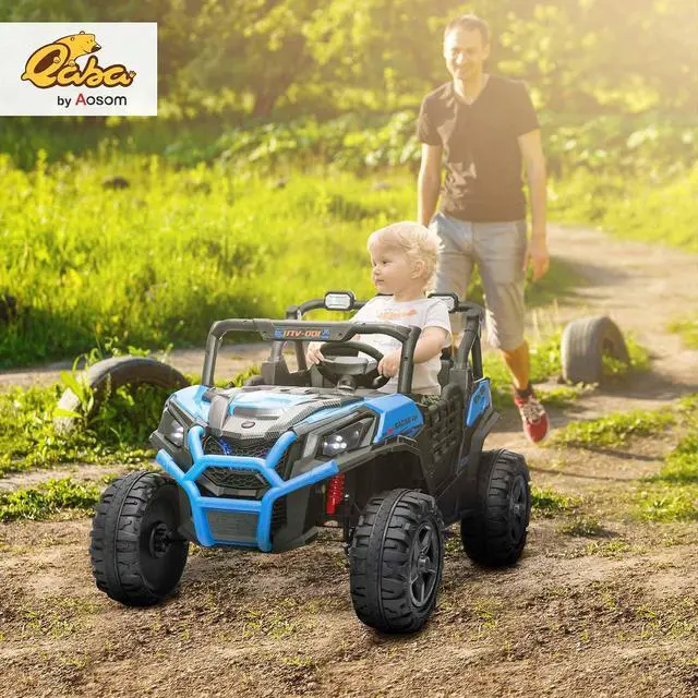 Alt view image 2 of 7 - Qaba 24V 2 Seater Ride on Car Electric Off-Road UTV Truck Ages 3-8 Blue | Parent Remote Control, Music, Lights, Ride on Toy for Kids