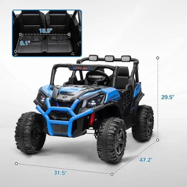 Alt view image 7 of 7 - Qaba 24V 2 Seater Ride on Car Electric Off-Road UTV Truck Ages 3-8 Blue | Parent Remote Control, Music, Lights, Ride on Toy for Kids