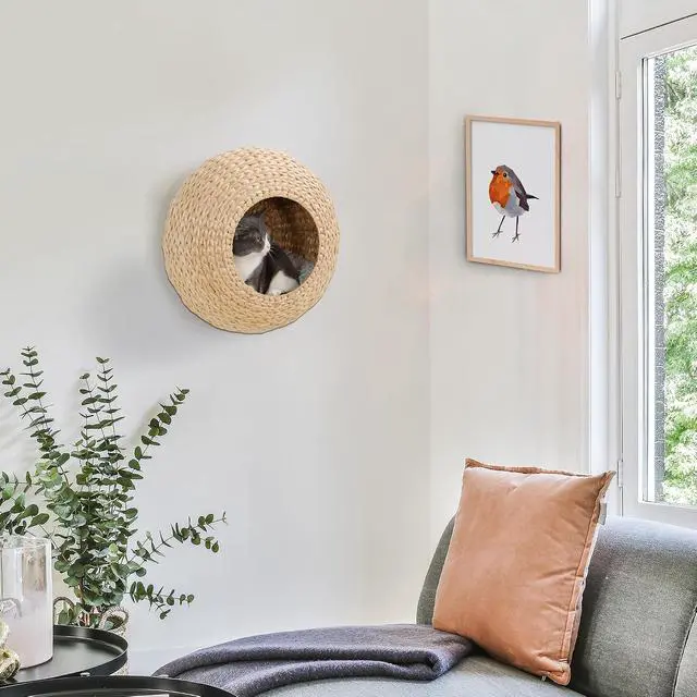Alt view image 2 of 7 - PawHut Cat Wall Furniture Cat Wall Shelf for Indoor Cats Natural Wood | Cat Condo with Washable Cushion, for Kittens