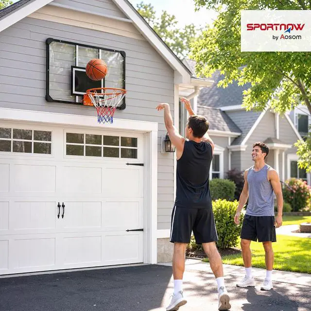 Alt view image 2 of 7 - Wall Mounted Basketball Hoop 45" x 29" Shatter Proof Backboard | Durable Rim, All-Weather Net, Indoor and Outdoor Use, Basketball Backboard