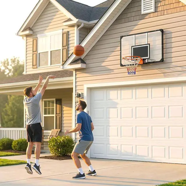 Alt view image 6 of 7 - Wall Mounted Basketball Hoop 45" x 29" Shatter Proof Backboard | Durable Rim, All-Weather Net, Indoor and Outdoor Use, Basketball Backboard