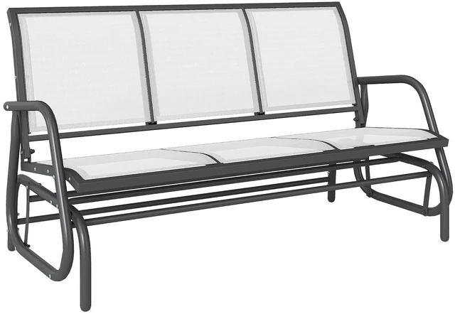 Main image of 3-Person Patio Glider Bench Outside 3 Seats Cream White | Porch Glider Swing, Breathable Mesh Fabric, Metal Frame