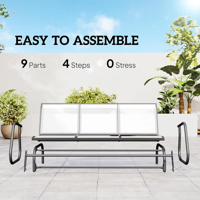 Alt view image 5 of 7 - 3-Person Patio Glider Bench Outside 3 Seats Cream White | Porch Glider Swing, Breathable Mesh Fabric, Metal Frame