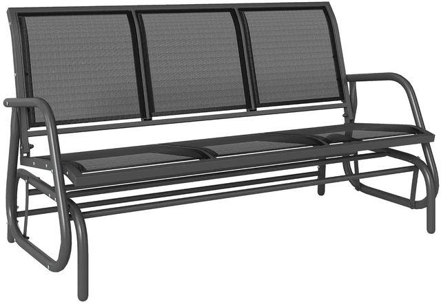 Main image of 3-Person Patio Glider Bench Outside 3 Seats, Black | Porch Glider Swing, Breathable Mesh Fabric, Metal Frame