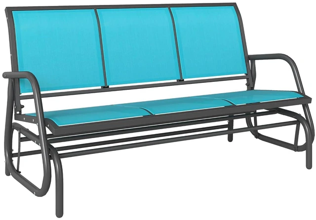 Main image of 3-Person Patio Glider Bench Outside 3 Seats Blue | Porch Glider Swing, Breathable Mesh Fabric, Metal Frame