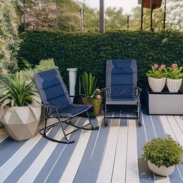 Alt view image 6 of 7 - Oversized Folding Rocking Camping Chair Set of 2 Padded Navy Blue | Outdoor Rockers, High Back and Armrests, Portable Outdoor Patio Chairs, Steel Frame, Garden Porch Lawn