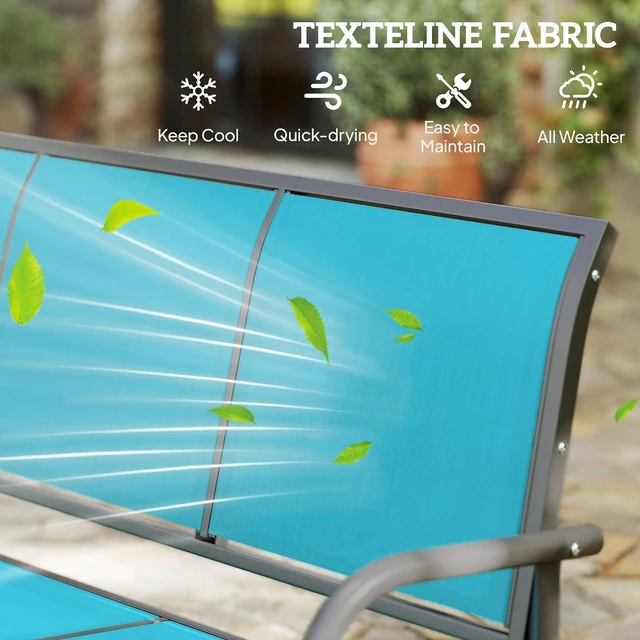 Alt view image 6 of 7 - 3-Person Patio Glider Bench Outside 3 Seats Blue | Porch Glider Swing, Breathable Mesh Fabric, Metal Frame
