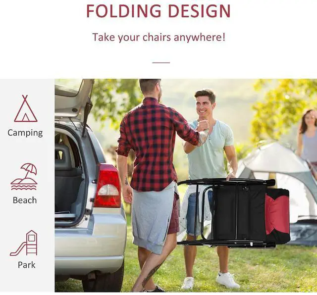 Alt view image 4 of 7 - Oversized Folding Rocking Camping Chair Set of 2 Padded Red | Outdoor Rockers, High Back and Armrests, Portable Outdoor Patio Chairs, Steel Frame, Garden Porch Lawn