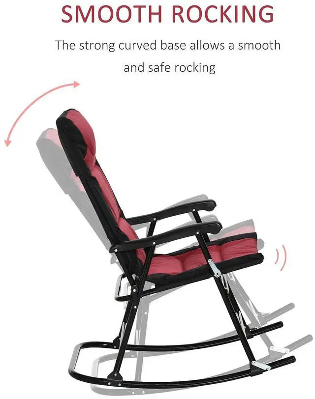 Alt view image 7 of 7 - Oversized Folding Rocking Camping Chair Set of 2 Padded Red | Outdoor Rockers, High Back and Armrests, Portable Outdoor Patio Chairs, Steel Frame, Garden Porch Lawn