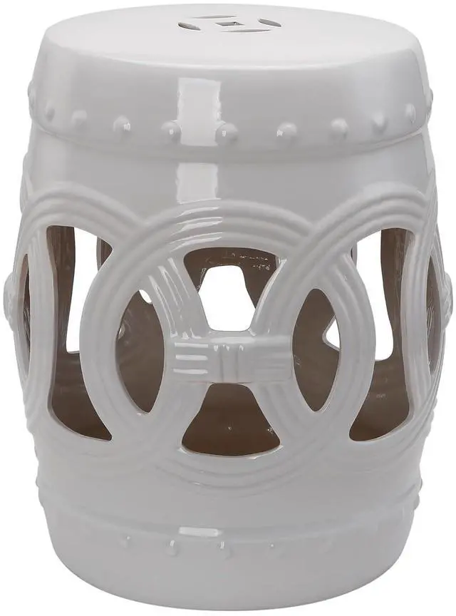 Main image of 14" x 17" Ceramic Garden Stool Strong Glazed Material White | Double-Coin Knotted Ring Design, Decorative Outdoor Stool, Home Collection