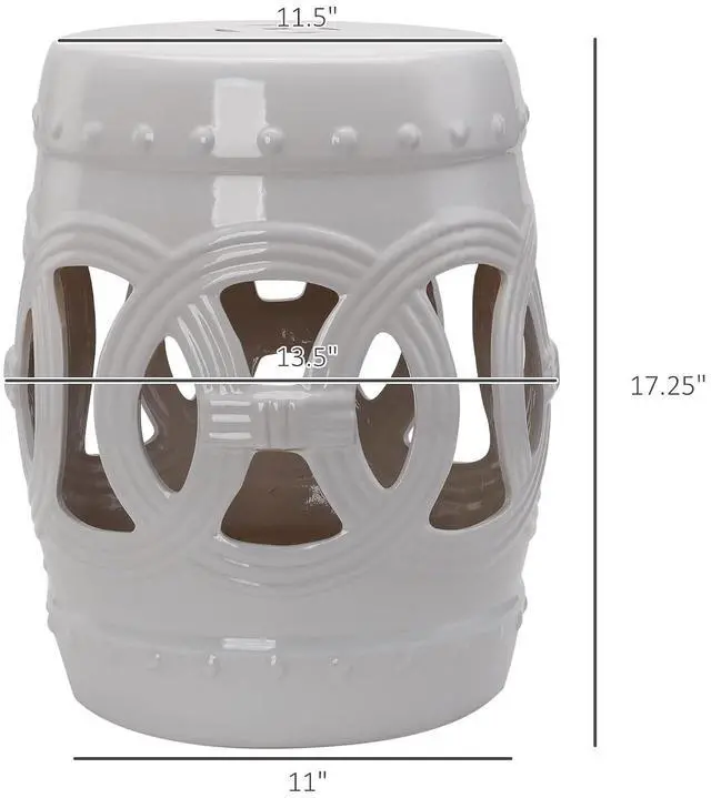 Alt view image 3 of 7 - 14" x 17" Ceramic Garden Stool Strong Glazed Material White | Double-Coin Knotted Ring Design, Decorative Outdoor Stool, Home Collection