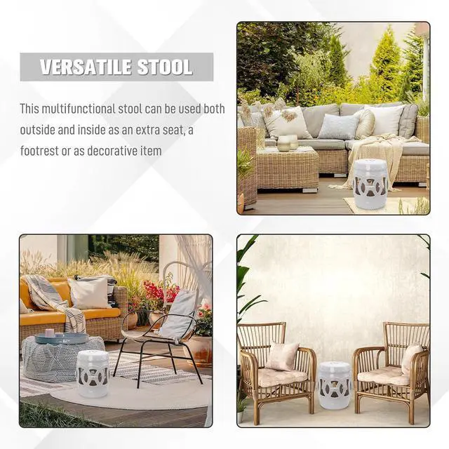 Alt view image 5 of 7 - 14" x 17" Ceramic Garden Stool Strong Glazed Material White | Double-Coin Knotted Ring Design, Decorative Outdoor Stool, Home Collection