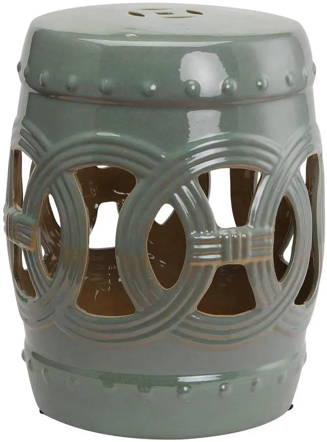 Main image of 14" x 17" Ceramic Garden Stool Strong Glazed Material Green | Double-Coin Knotted Ring Design, Decorative Outdoor Stool, Home Collection