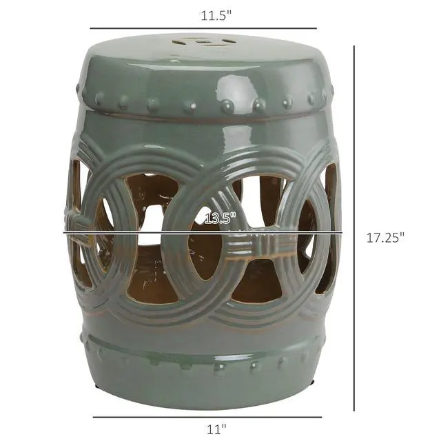 Alt view image 3 of 7 - 14" x 17" Ceramic Garden Stool Strong Glazed Material Green | Double-Coin Knotted Ring Design, Decorative Outdoor Stool, Home Collection