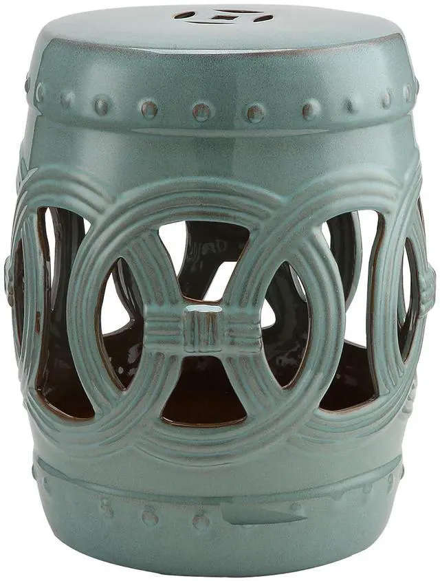 Main image of 14" x 17" Ceramic Garden Stool Strong Glazed Material Antique Blue | Double-Coin Knotted Ring Design, Decorative Outdoor Stool, Home Collection