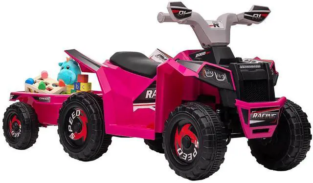 Main image of Kids ATV Quad Car with Back Trailer for Ages 18-36 Months 6V Pink | Electric Ride On Car, Forward Backward Function, Wear-Resistant Wheels, Ride on Toy