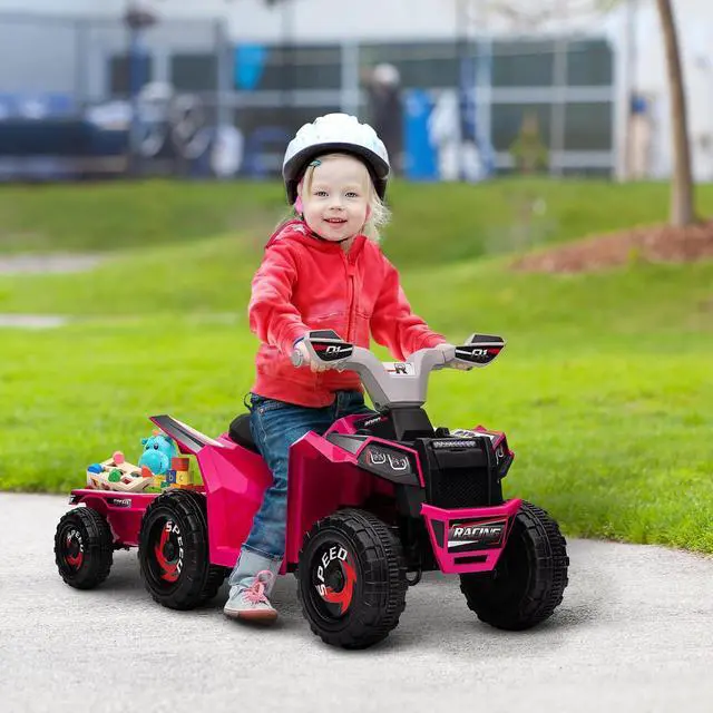 Alt view image 2 of 7 - Kids ATV Quad Car with Back Trailer for Ages 18-36 Months 6V Pink | Electric Ride On Car, Forward Backward Function, Wear-Resistant Wheels, Ride on Toy