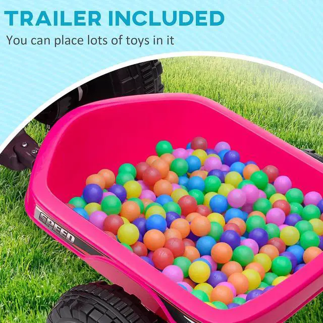Alt view image 3 of 7 - Kids ATV Quad Car with Back Trailer for Ages 18-36 Months 6V Pink | Electric Ride On Car, Forward Backward Function, Wear-Resistant Wheels, Ride on Toy