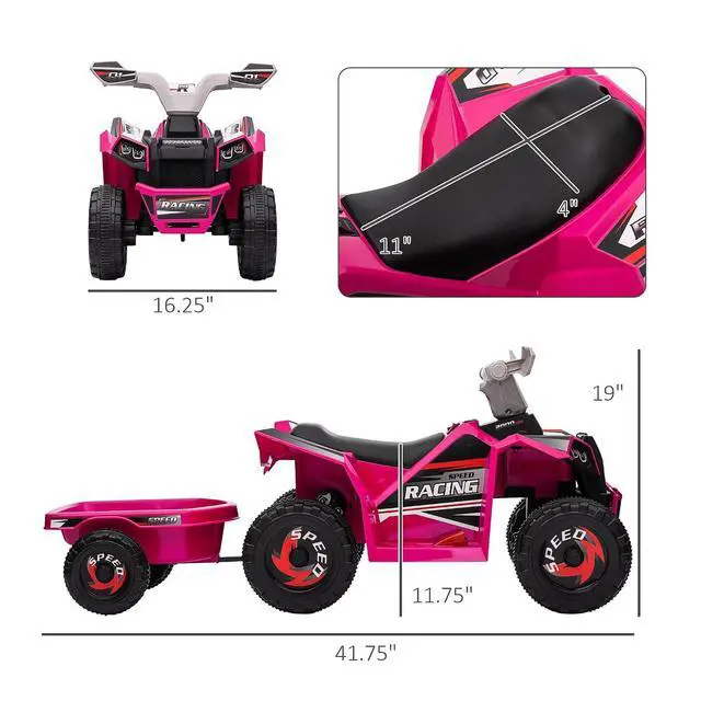 Alt view image 7 of 7 - Kids ATV Quad Car with Back Trailer for Ages 18-36 Months 6V Pink | Electric Ride On Car, Forward Backward Function, Wear-Resistant Wheels, Ride on Toy