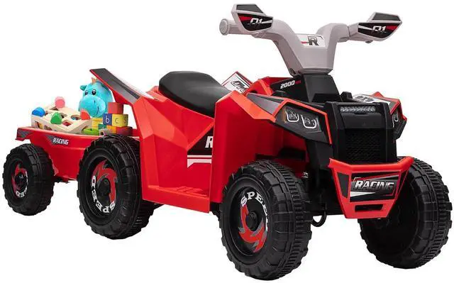 Main image of Kids ATV Quad Car with Back Trailer for Ages 18-36 Months 6V Red | Electric Ride On Car, Forward Backward Function, Wear-Resistant Wheels, Ride on Toy