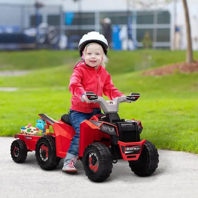 Alt view image 2 of 7 - Kids ATV Quad Car with Back Trailer for Ages 18-36 Months 6V Red | Electric Ride On Car, Forward Backward Function, Wear-Resistant Wheels, Ride on Toy