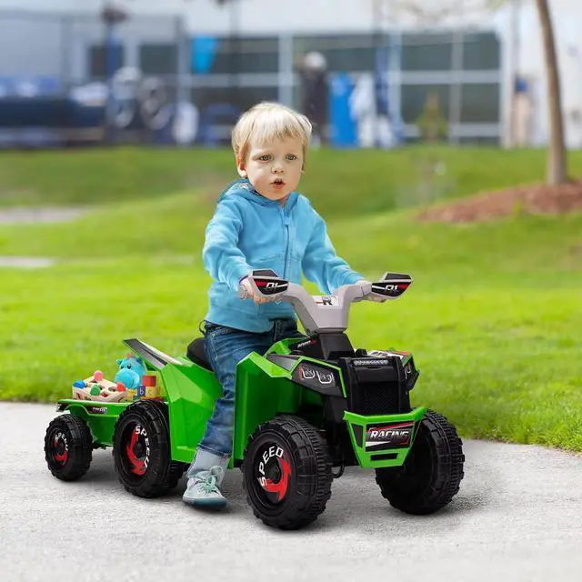 Alt view image 2 of 7 - Kids ATV Quad Car with Back Trailer for Ages 18-36 Months 6V Green | Electric Ride On Car, Forward Backward Function, Wear-Resistant Wheels, Ride on Toy