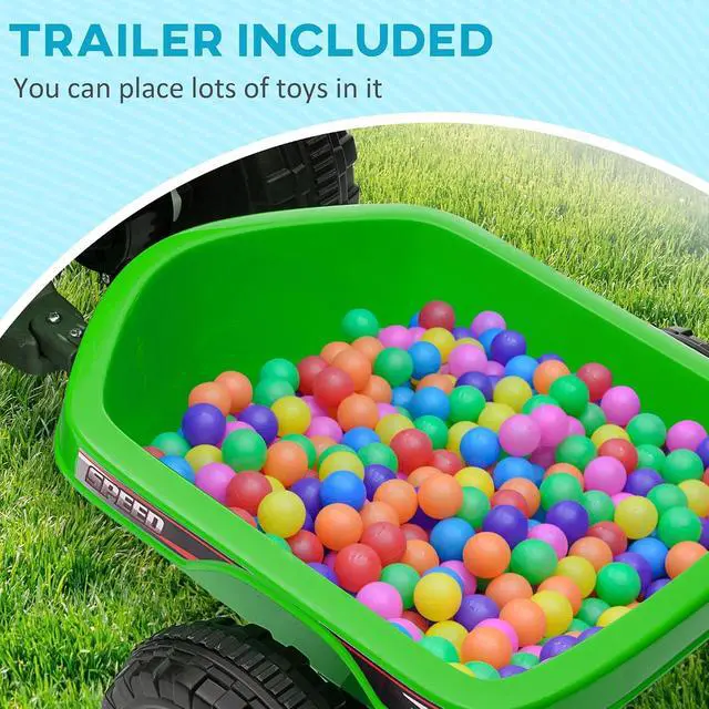 Alt view image 3 of 7 - Kids ATV Quad Car with Back Trailer for Ages 18-36 Months 6V Green | Electric Ride On Car, Forward Backward Function, Wear-Resistant Wheels, Ride on Toy