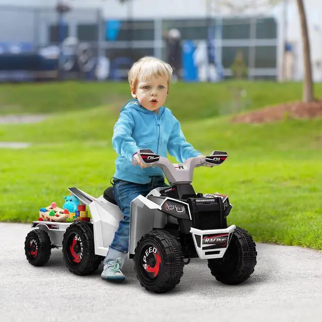 Alt view image 2 of 7 - Kids ATV Quad Car with Back Trailer for Ages 18-36 Months 6V White | Electric Ride On Car, Forward Backward Function, Wear-Resistant Wheels, Ride on Toy