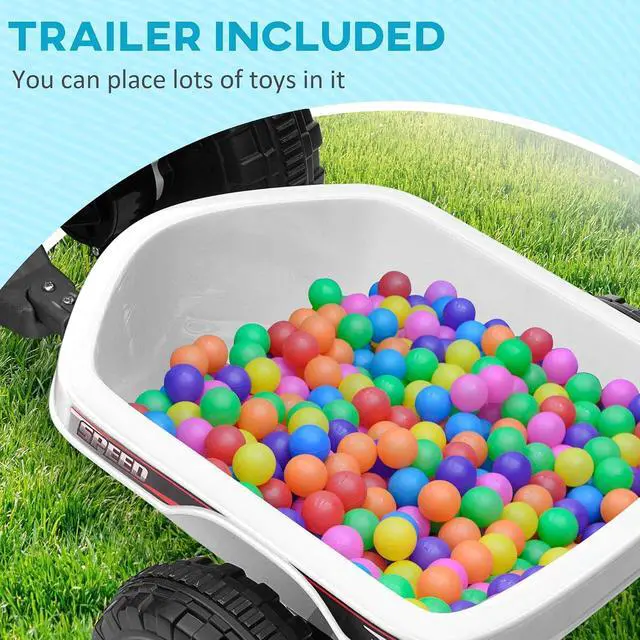 Alt view image 3 of 7 - Kids ATV Quad Car with Back Trailer for Ages 18-36 Months 6V White | Electric Ride On Car, Forward Backward Function, Wear-Resistant Wheels, Ride on Toy