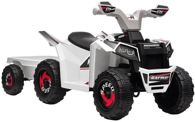 Main image of Kids ATV Quad Car with Back Trailer for Ages 18-36 Months 6V White | Electric Ride On Car, Forward Backward Function, Wear-Resistant Wheels, Ride on Toy