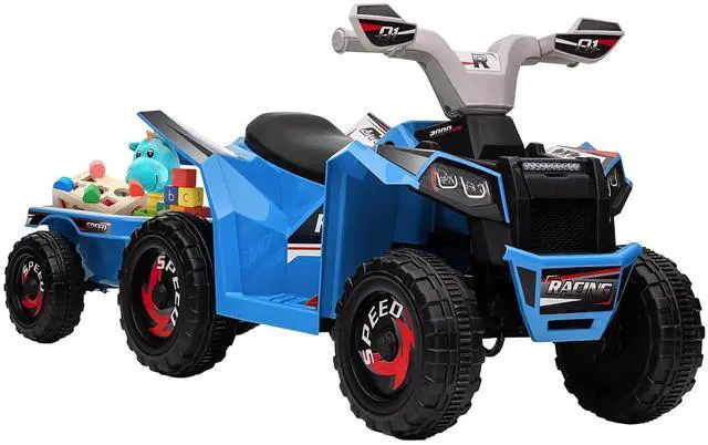 Main image of Kids ATV Quad Car with Back Trailer for Ages 18-36 Months 6V Blue | Electric Ride On Car, Forward Backward Function, Wear-Resistant Wheels, Ride on Toy