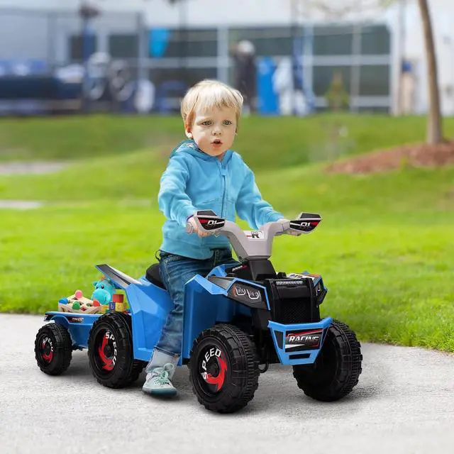 Alt view image 2 of 7 - Kids ATV Quad Car with Back Trailer for Ages 18-36 Months 6V Blue | Electric Ride On Car, Forward Backward Function, Wear-Resistant Wheels, Ride on Toy
