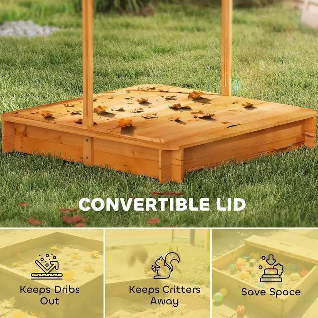 Alt view image 5 of 7 - Wooden Sandbox with Lid Canopy for Aged 3-7 47X47 in Red | Kids Sandbox Outdoor, Foldable Bench Seats, Sand Protection, Bottom Liner Included, Kids Gift