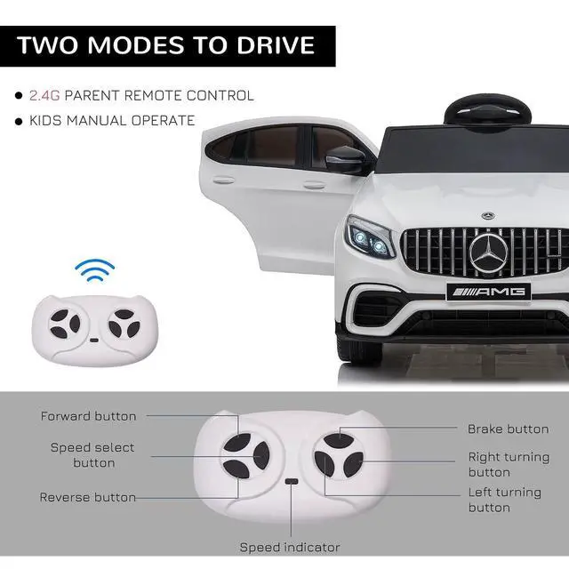 Alt view image 5 of 7 - 12V Toddler Ride On Car Mercedes Benz AMG GLC63S Coupe 2 Speed White | Remote Control, Electric Car, MP3 Player, Light, Horn, Songs, Suspension