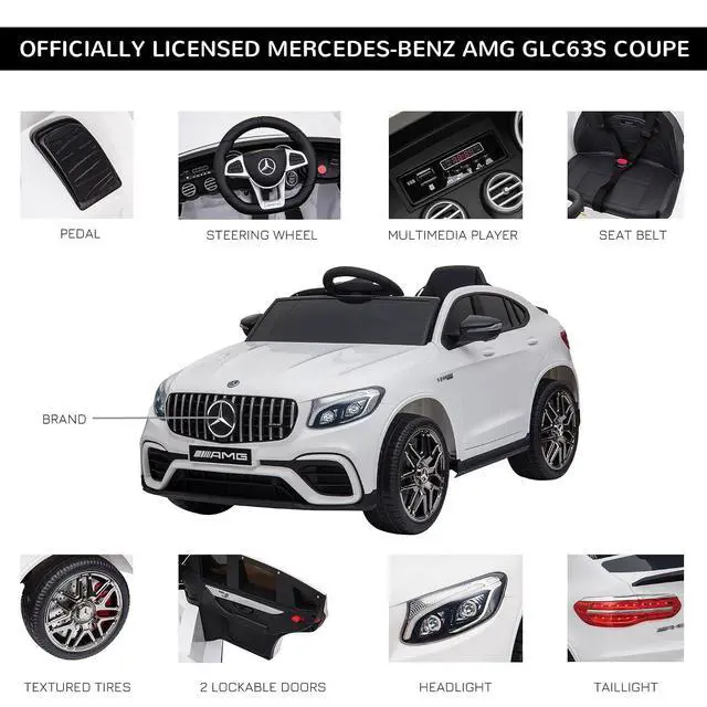 Alt view image 6 of 7 - 12V Toddler Ride On Car Mercedes Benz AMG GLC63S Coupe 2 Speed White | Remote Control, Electric Car, MP3 Player, Light, Horn, Songs, Suspension