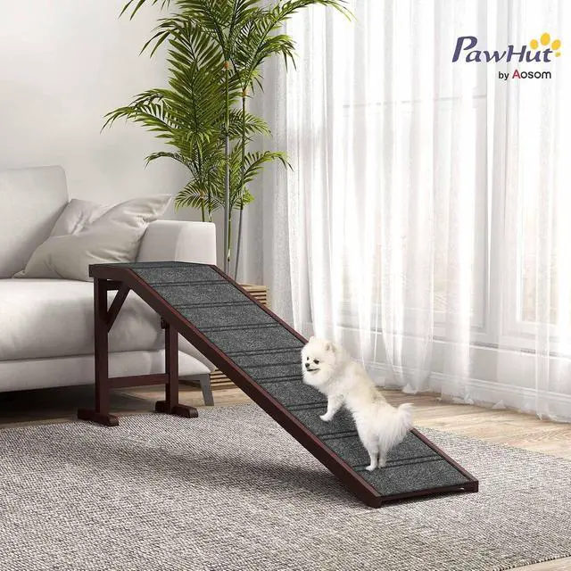 Alt view image 2 of 7 - PawHut Dog Ramp for Bed, Pet Ramp for Dogs with Non-Slip Carpet and Top Platform, 74" x 16" x 25", Brown | Pet Ramp for Bed, Top Platform