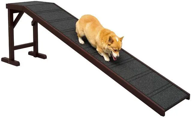Main image of PawHut Dog Ramp for Bed, Pet Ramp for Dogs with Non-Slip Carpet and Top Platform, 74" x 16" x 25", Brown | Pet Ramp for Bed, Top Platform