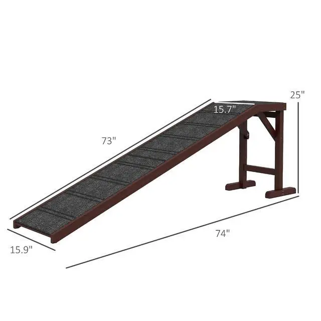 Alt view image 3 of 7 - PawHut Dog Ramp for Bed, Pet Ramp for Dogs with Non-Slip Carpet and Top Platform, 74" x 16" x 25", Brown | Pet Ramp for Bed, Top Platform