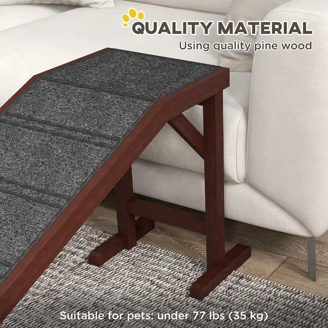 Alt view image 4 of 7 - PawHut Dog Ramp for Bed, Pet Ramp for Dogs with Non-Slip Carpet and Top Platform, 74" x 16" x 25", Brown | Pet Ramp for Bed, Top Platform