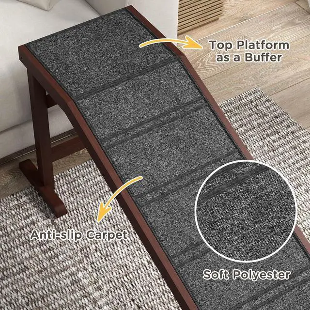 Alt view image 6 of 7 - PawHut Dog Ramp for Bed, Pet Ramp for Dogs with Non-Slip Carpet and Top Platform, 74" x 16" x 25", Brown | Pet Ramp for Bed, Top Platform
