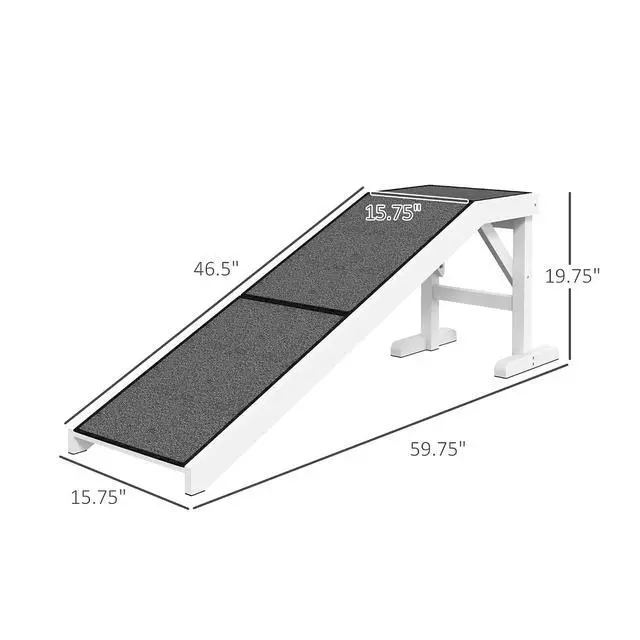 Alt view image 3 of 7 - PawHut Dog Ramp for Bed, Pet Ramp for Dogs with Non-Slip Carpet and Top Platform, 60" x 16" x 20", White | Pet Ramp for Bed, Top Platform