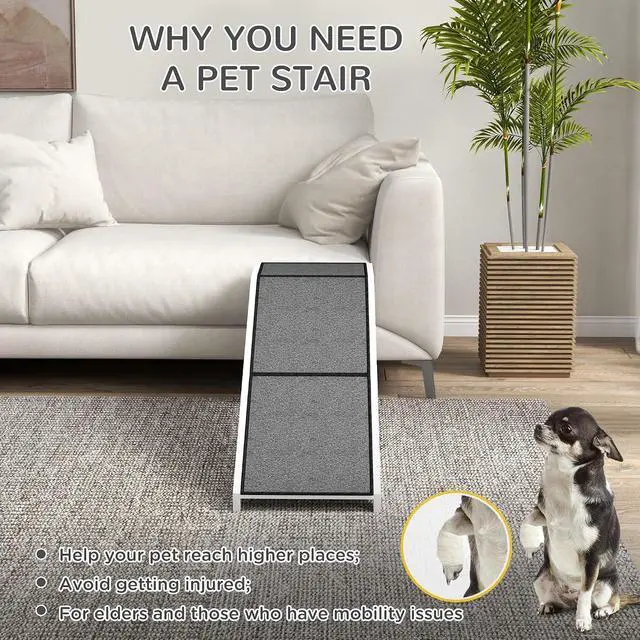 Alt view image 5 of 7 - PawHut Dog Ramp for Bed, Pet Ramp for Dogs with Non-Slip Carpet and Top Platform, 60" x 16" x 20", White | Pet Ramp for Bed, Top Platform