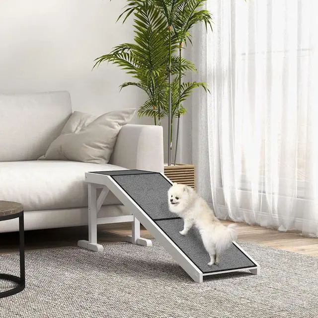 Alt view image 2 of 7 - PawHut Dog Ramp for Bed, Pet Ramp for Dogs with Non-Slip Carpet and Top Platform, 60" x 16" x 20", White | Pet Ramp for Bed, Top Platform