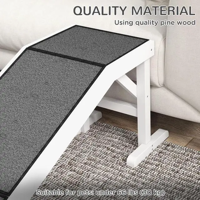Alt view image 4 of 7 - PawHut Dog Ramp for Bed, Pet Ramp for Dogs with Non-Slip Carpet and Top Platform, 60" x 16" x 20", White | Pet Ramp for Bed, Top Platform