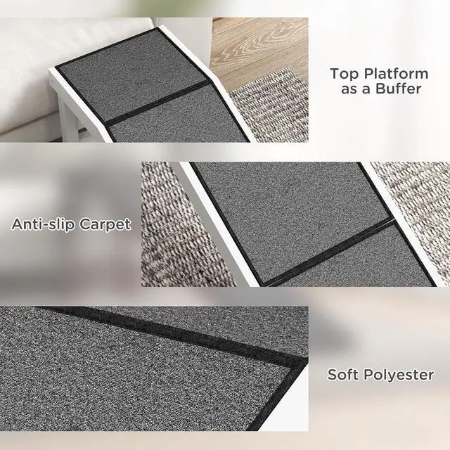 Alt view image 6 of 7 - PawHut Dog Ramp for Bed, Pet Ramp for Dogs with Non-Slip Carpet and Top Platform, 60" x 16" x 20", White | Pet Ramp for Bed, Top Platform