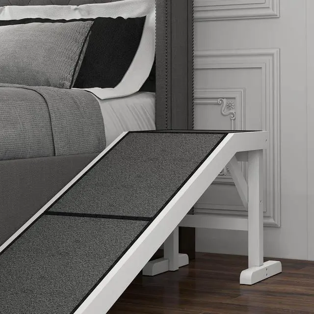 Alt view image 7 of 7 - PawHut Dog Ramp for Bed, Pet Ramp for Dogs with Non-Slip Carpet and Top Platform, 60" x 16" x 20", White | Pet Ramp for Bed, Top Platform