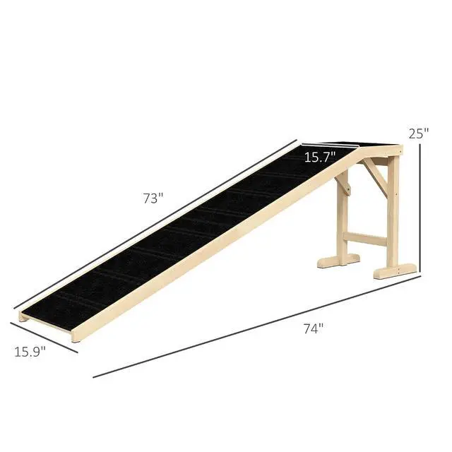 Alt view image 3 of 7 - PawHut Dog Ramp for Bed, Pet Ramp for Dogs with Non-Slip Carpet and Top Platform, 74" x 16" x 25", Natural | Pet Ramp for Bed, Top Platform