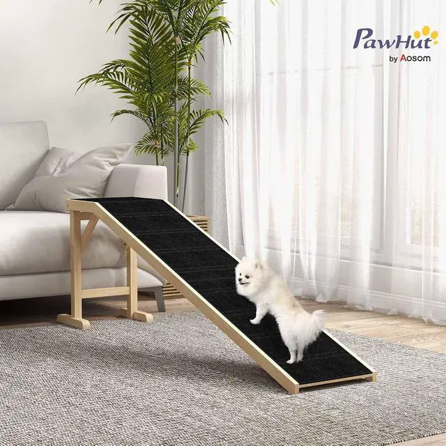 Alt view image 2 of 7 - PawHut Dog Ramp for Bed, Pet Ramp for Dogs with Non-Slip Carpet and Top Platform, 74" x 16" x 25", Natural | Pet Ramp for Bed, Top Platform